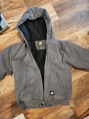 Kids Hooded Jacket-Berne Kids' Softstone Duck Quilt-Lined- Charcoal Gray